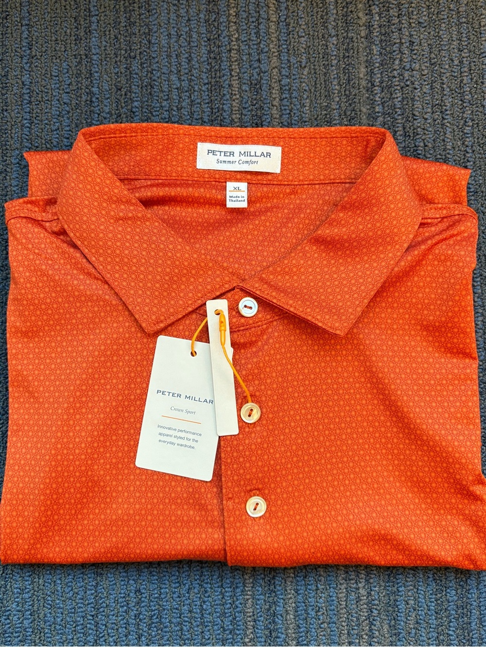 Peter Millar Summer Comfort Men’s XL Performance Polo Geometric Print Orange